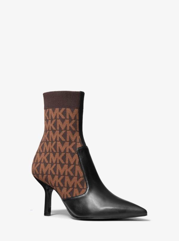 Damske Clenkove Cizmy Michael Kors Shiloh Logo Stretch Knit and Leather Sock Hnede - Topanky Michael Kors Vypredaj | IQBDK-6985